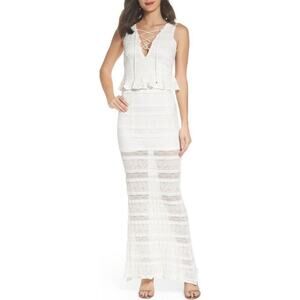 NWT Foxiedox Makayla Peplum Lace Maxi Dress in Ivory, Size Medium